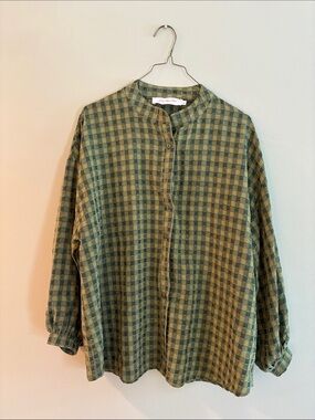 Lisa Says Gah Lucia Top Green Gingham Calabria Check Button-Down Shirt
